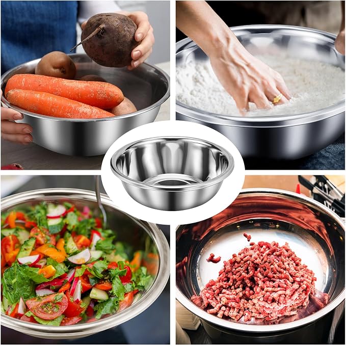 Domensi Set of 3 Extra Large Stainless Steel Mixing Bowls Large Mixing Container Easy to Clean, Nesting Bowls for Space Saving Storage for Cooking, Baking(201 Stainless Steel,13, 16, 20 Quart) - Image 5