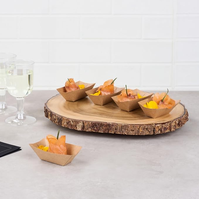 Restaurantware-Bio Tek 2 Ounce Food Boats, 50 Disposable Paper Food Trays - Heavy-Duty, Grease-Resistant, Kraft Paper Food Boats, For Snacks, Appetizers, Or Treats, Use At Parties Or Carnivals - Image 3