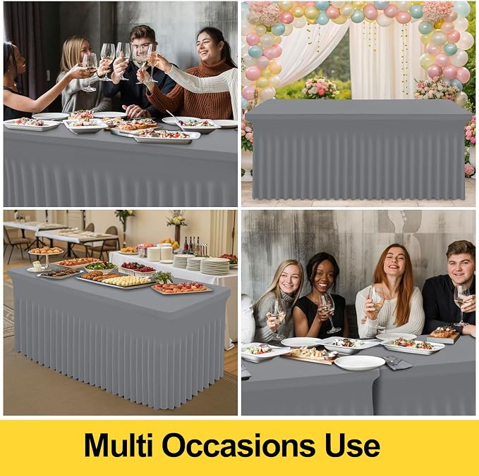 Smiry Spandex Tablecloth 6 Pack, Elastic Fitted Stretch Tablecloth for 6FT Rectangle Tables, Waterproof Washable Table Cover Skirt for Wedding, Banquet & Parties (Grey, 72Lx30Wx30H Inch) - Image 5