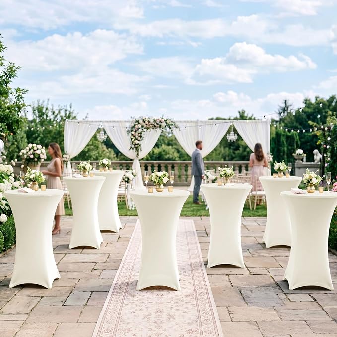 Cocktail Table Covers-Spandex Round High Top Tall Table Cloths Cream - Image 4