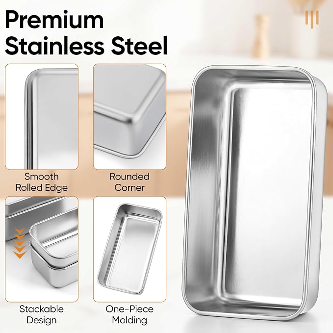 LIANYU Loaf Pan Set, 9x5Inch Bread Pans & 6.3x3.5Inch Mini Bread Baking Pan | 8 Pack Stainless Steel Bread Loaf Pans for Meatloaf Cake, Healthy & Non Toxic, Dishwasher Safe, 4 Medium Pans + 4 Small Pans - Image 3