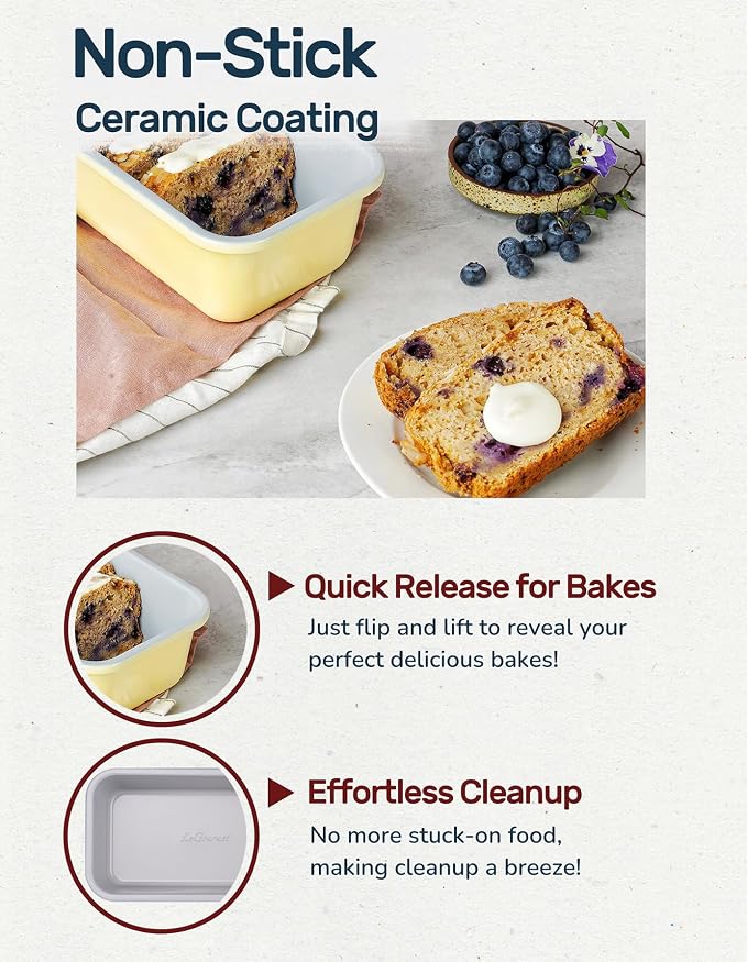 LeGourmet Nonstick Bread Loaf Pan 9 X 5 Inch, Ceramic Coating, Non-Toxic, Rust Resistant Aluminized Steel, Perfect 1 lb Baking Dish for Meatloaf, Pound Cake & Brownie (Butter) - Image 5