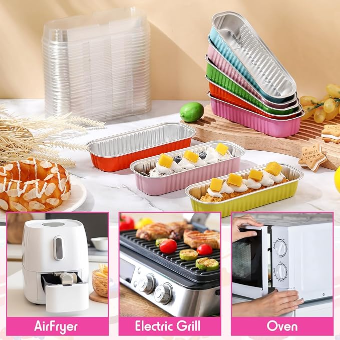 Blushtier 540Pcs Mini Loaf Pans with Lids and Spoons Pastel Color | 6.8oz Aluminum Baking Tins for Cupcakes, Rectangle Style Foil with Spoons, Wedding Bridal Shower, Disposable No-clean - Image 3