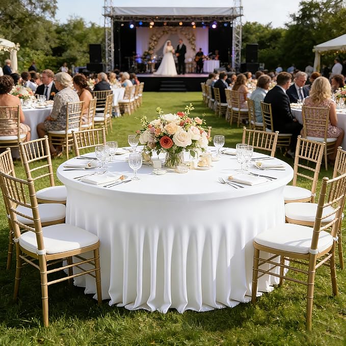 10 Pack White Round Spandex Tablecloths for 60 inch Tables, 120 Inch Stretchy Fitted 5FT Tablecloths, Wrinkle Free Table Covers Washable Polyester Table Cloths for Wedding Party Birthday Banquet - Image 4