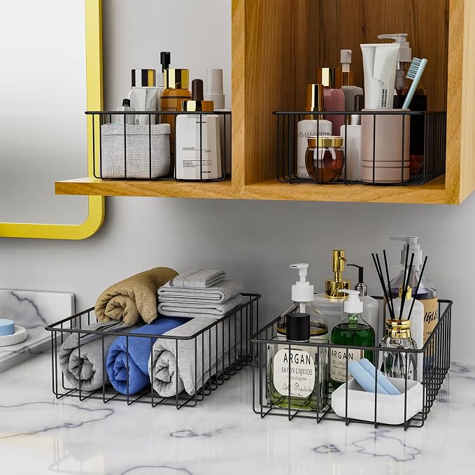 Joben Oligey 12 PACK (3 Szie) Small Wire Storage Baskets for Organizing,Pantry Organization Bins for Cabinets, Metal Basket for Kitchen, Bathroom Organizer (Black) - Image 5
