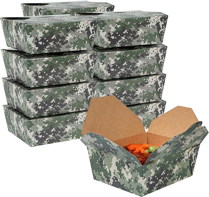 Restaurantware-Bio Tek 6.7 x 5.5 x 2.6 Inch Food Containers, 200 Durable Takeaway Boxes - Disposable, Sturdy, Camouflage Paper 45 Ounce Takeout Boxes, Rectangle, For Takeout And Delivery, Or Picnics by Restaurantware