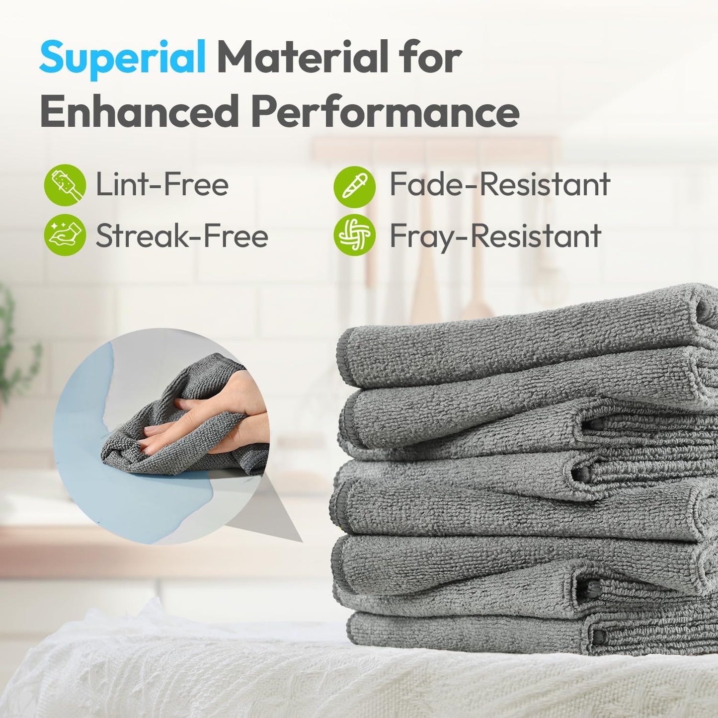24Pack Microfiber Cleaning Cloths 12”x12” - Extra Thick Kitchen Towels - Streak-Free, Lint-Free, Fast Absorbent - Reusable Multi-Purpose Housekeeping Rags for Cars, Dishes, Floors, Tiles - Grey