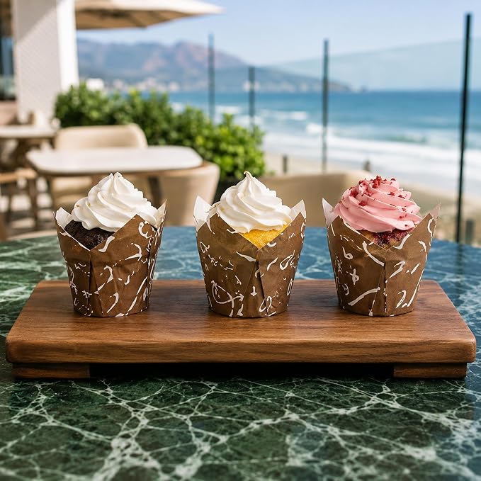 Restaurantware-Premium 1.2-oz Baking Cups: Regular-Tulip Paper Baking Cups Perfect for Muffins, Cupcakes or Mini Snacks - Brown Chocolate Wisp Print Design - Disposable - 200-CT - Image 4