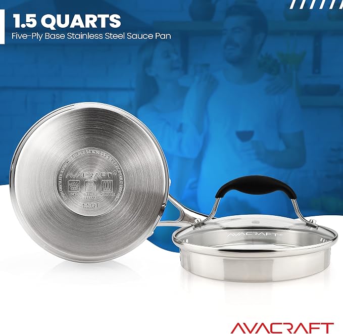 AVACRAFT 1.5 Quart Stainless Steel Saucepan with Glass Strainer Lid - Image 5