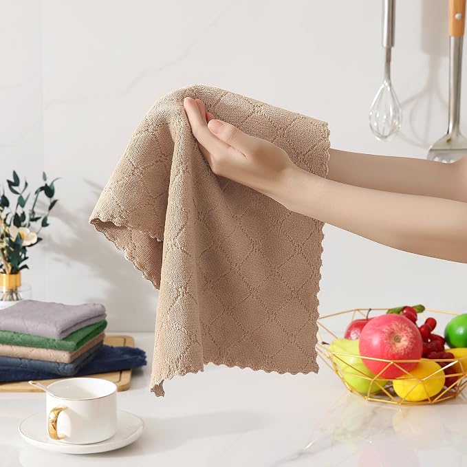 Homaxy Super Soft 12 Pack Kitchen Towels and Dishcloths Set, Tan - Image 3