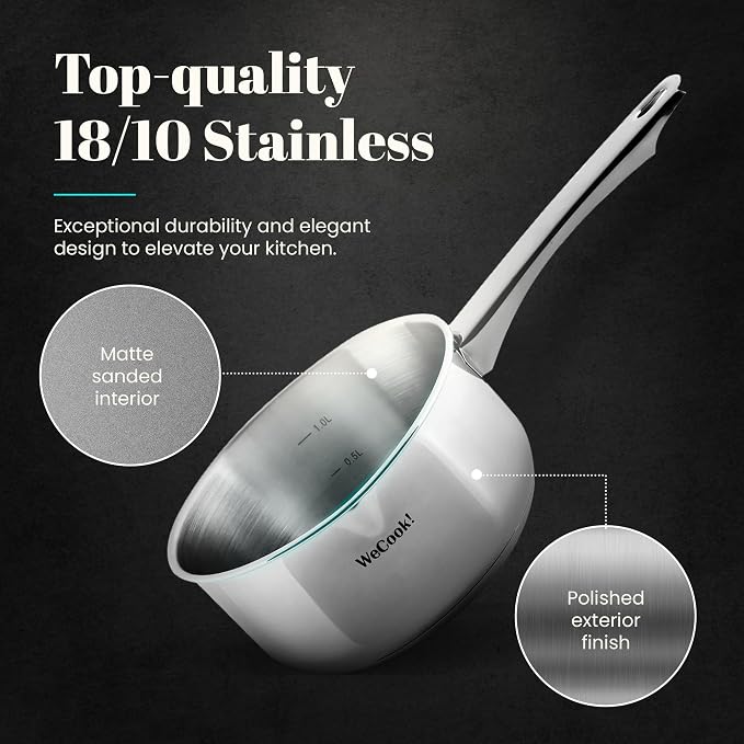 Wecook! Saucepan 18 cm, small saucepan, induction 2.1 litres, stainless steel, stackable, for small portions, single household - Image 4