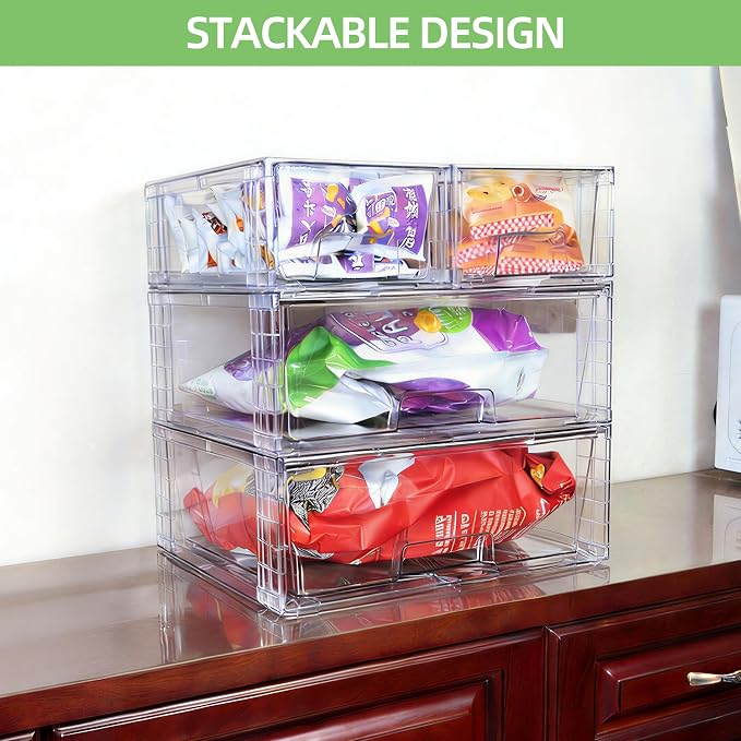 Wide Large Stackable Storage Drawers(2 Pack),Multi-purpose Clear Plastic Organizer Bins with Handles, Easy to Assemble for Bathroom Home Closet Under Sink Kitchen Pantry Medicine Cabinet - Image 5