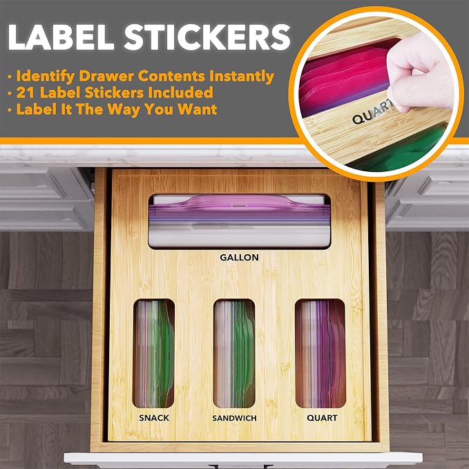 SpaceAid Bamboo Silverware Drawer Organizer with Labels (Natural, 6 Slots) Bag Storage Organizer - Image 6