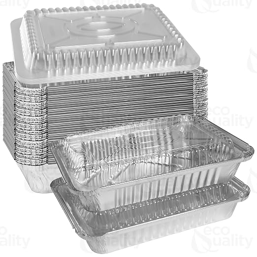 [300 Pack] 2.5LB Oblong Take Out Foil Baking Pans with Dome Lids Shallow - 788 Aluminum Pan for Baking, Roasting, Potluck, Reheating, Catering, Party, BBQ, Baking by EcoQuality by EcoQuality