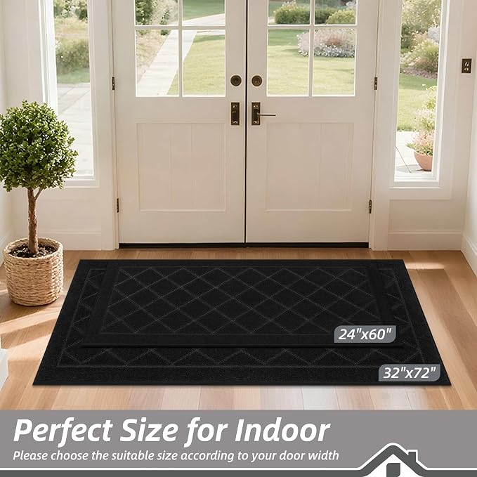 BEQHAUSE Dirt Trapper Door Mat 24" x 60", Doormat Non-Slip, Black - Image 2
