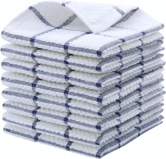 Cotton Dish Towels for Kitchen, Terry Dish Cloths for Washing Dishes, 12 x 12 Inches, Light and Soft, Quick Drying Dish Rags for Cleaning, 8pc/Set (Blue)