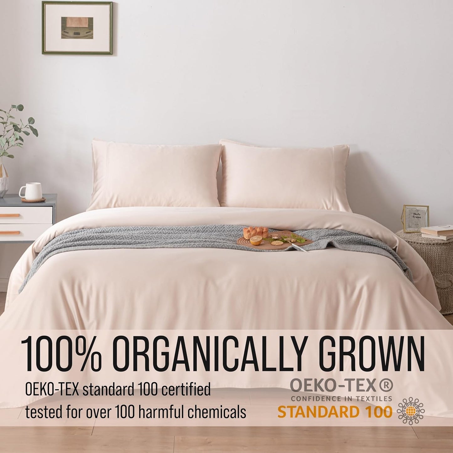 Bella Coterie Luxury Bamboo Viscose Split Top King Size Sheet Set | 100% Organically Grown | Ultra Soft | 34" Split | Cooling for Hot Sleepers | 18" Deep Pocket [Champagne]