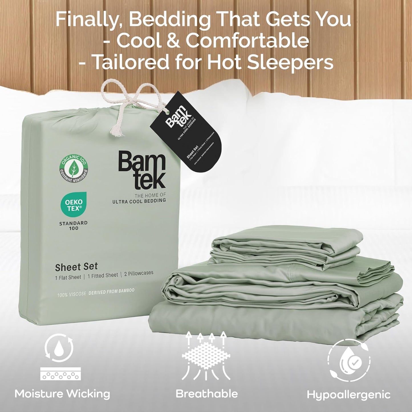 100% Viscose from Bamboo Sheets California King Size, Super Soft Bedding Set, 4PC Cooling Sheets for Hot Sleepers, Vegan Silk Moisture Wicking, Organically Grown Bedsheet, Sage - 72" x 84"