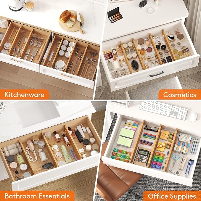 Lifewit 4" High Dresser Drawer Dividers, Adjustable Bamboo Drawer Organizer - Image 7