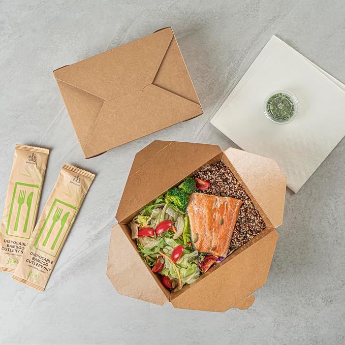 Restaurantware Bio Tek 8.5 x 6.3 x 2.5 Inch Food Containers 50 Durable Noodle Boxes - Disposable Sustainable Kraft Paper 17-Ounce Takeout Boxes Rectangle For Takeouts Or Picnics - Image 10