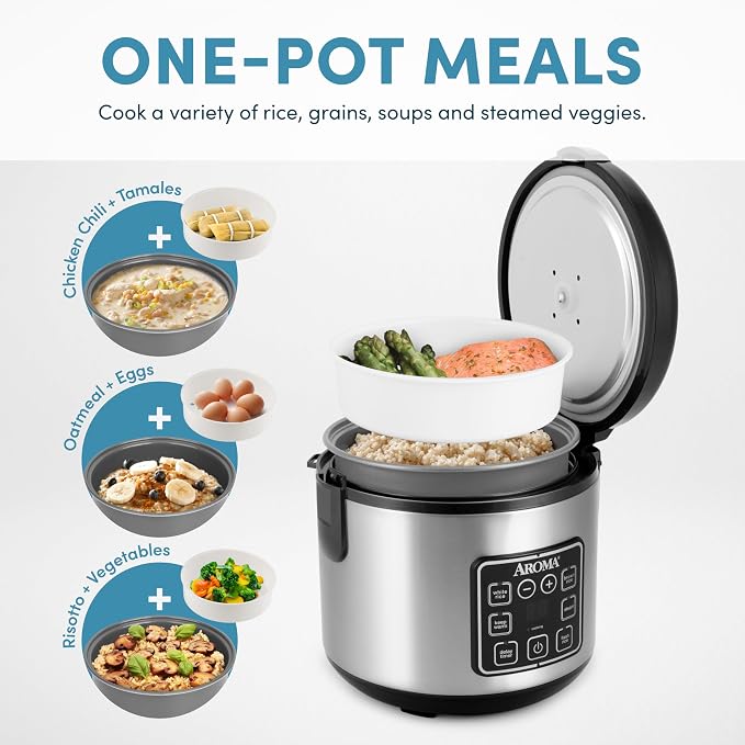 AROMA Digital Rice Cooker, 4-Cup (Uncooked) / 8-Cup (Cooked), Steamer, Grain Cooker, Multicooker, 2 Qt, Stainless Steel Exterior, ARC-914SBD - Image 2