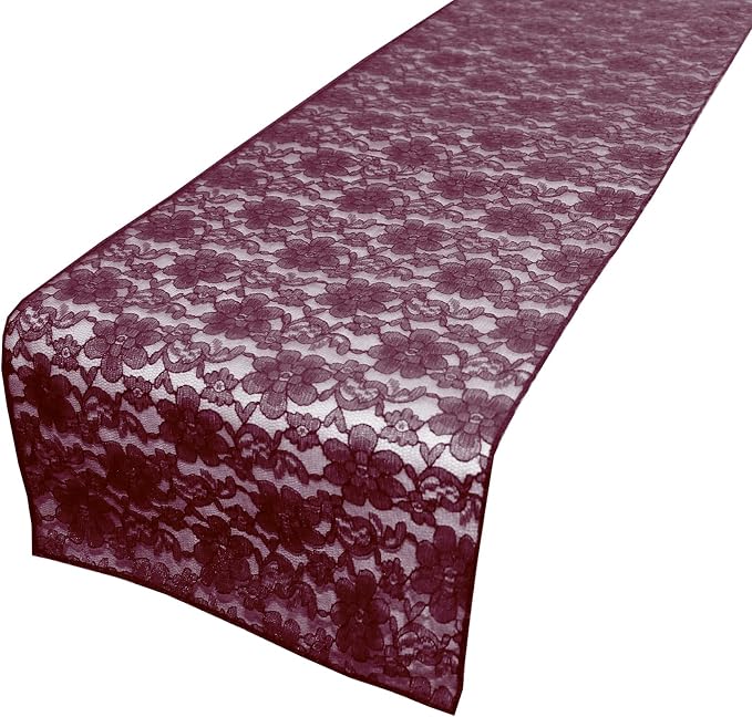 Zen Creative Designs 10 Pack Floral Lace Table Runner Sheer Lace Event Party Wedding Table Decor (12" by 108", Burgundy) by ZenCreativeDesigns
