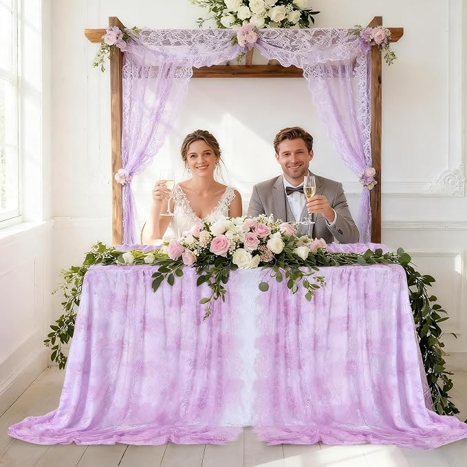 Light Purple Tablecloth Outdoor Lace Table Fabric 2pcs 60x120 Inch for Home - Image 2