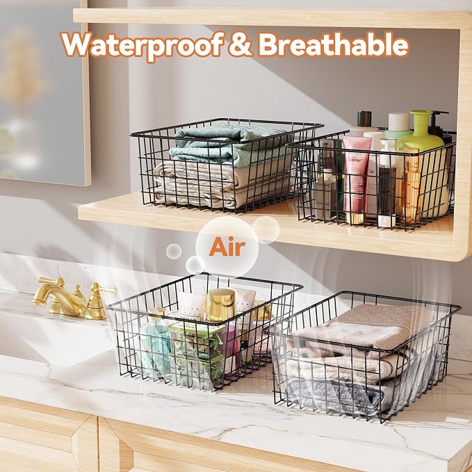 6 Pack Metal Wire Baskets, 15.4" x 11.8" Large Storage Basket for Organizing, Suitable for Kitchen Cabinet Pantry, Black - Image 4