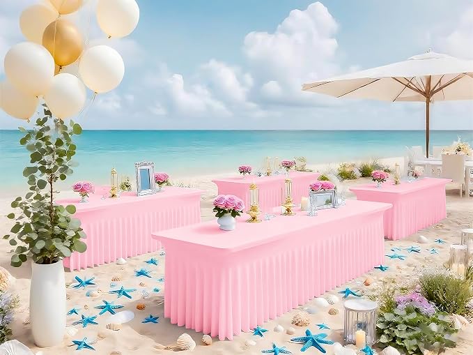 2 Packs Pink Spandex Table Clothes for 6 Ft Tables - Image 6