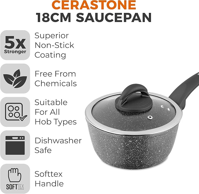 Tower Cerastone Saucepan with Easy Clean Non-Stick Ceramic Coating, 18 cm, Graphite - Image 2