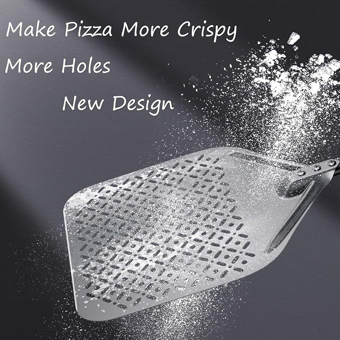 12 Inch Rectangular Pizza Peel, 12" x 14" Perforated Anodized Aluminum Pizza Turning Peel, Pizza Turning Paddle, 28.4 Inch Overall - Image 2