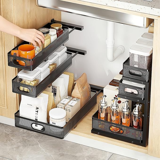 Thickened Meta 3-Tier Pull Out Under Sink Organizer 2 Pack by Unknown