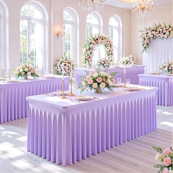 gogoparti 8 Pack Spandex Purple Fitted Table Cloth for 6ft Rectangle Tables Purple Stretch Tablecloth Table Covers Skirt Banquet Wrinkle Free Tablecloths for Parties Wedding - Image 4