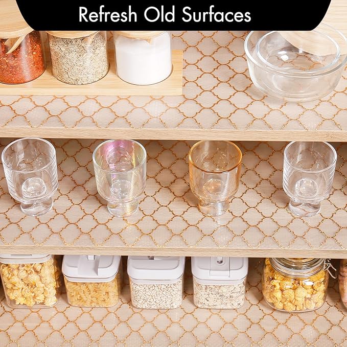 Cooyes Shelf Liner, Non Adhesive Drawer and Cabinet Liner, EVA Washable Oil-Proof Shelf Paper for Kitchen Cabinets, Refrigerator, Storage, Desks with Modern Pattern - Image 2