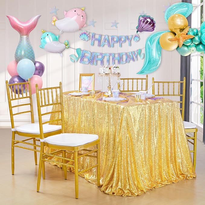 Gold Sequin Tablecloth 60x102 Inch Sparkly Gold Wedding Tablecloth Drapes - Image 7