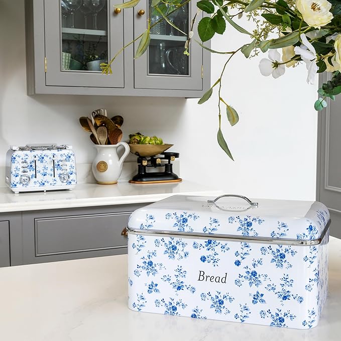 Laura Ashley China Rose Large Bread Box for Kitchen Countertop - Breadbox | Durable Bread Storage Container, Food Grade Metal Bread Bin, Removable Lid, Keep Bread Fresh, Rust Resistant, Easy to Clean - Image 5
