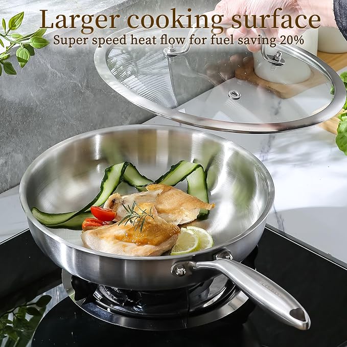 DELARLO Tri-Ply Stainless Steel Pan,18/10, 10",12" - Image 8
