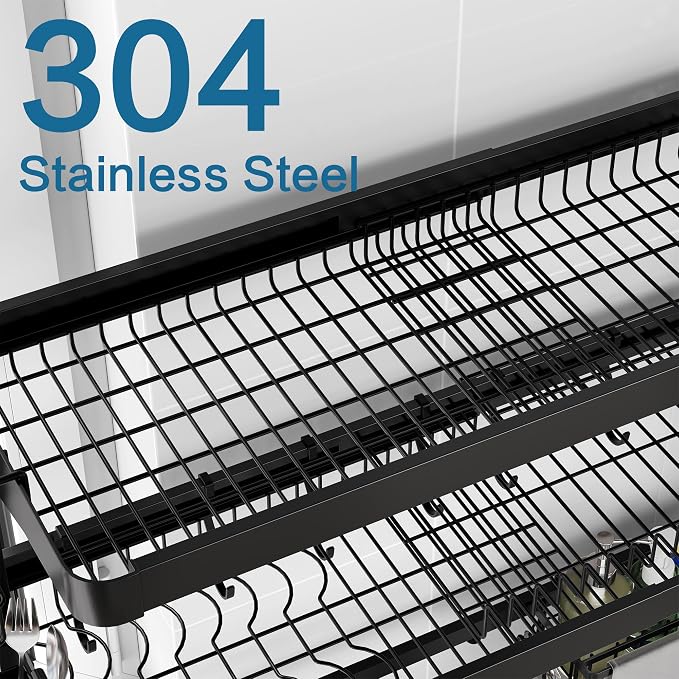 LIVOD Over The Sink Dish Drying Rack,3 Tier Adjustable Length Full Stainless Steel Large Storage Kitchen Dish Rack,for Kitchen Counter Expandable Multifunctional Organizers,Silver(25.5'' to 37.4'') - Image 4