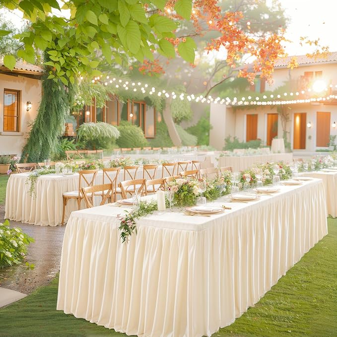 Wish Care Light Champagne Table Clothes for Rectangle Tables 6ft, Wrinkle Resistant Fitted Table Cloth with Pleated Ruffle Skirts for Banquet Wedding Baby Shower Folding Tables - Image 7