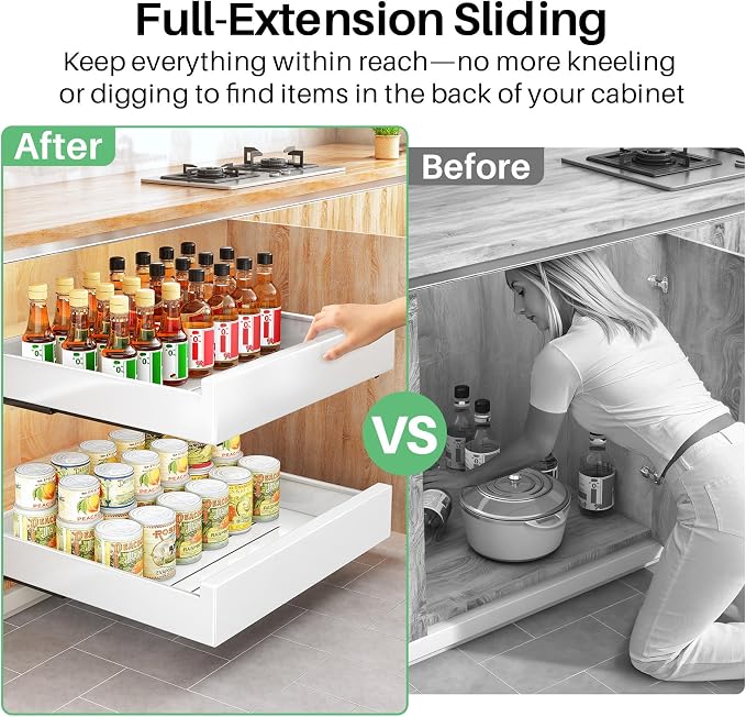 Pull Out Cabinet Organizer with Nano Adhesive, Heavy Duty Full-Extension Slide-Out Drawer for Kitchen Cabinet Organizers and Storage, No Drill Roll out Pantry Shelf, 18.5"W x 16.9"D x 3.1"H , White - Image 4