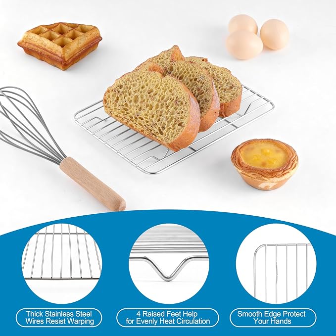 Herogo Small Stainless Steel Baking Sheet with Rack Set(2 Pans + 2 Racks), 9.2'' x 7'' x 1'' Mini Metal Bacon Tray with Cooling Rack Set for Oven, Nontoxic & Easy Clean - Image 4