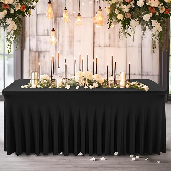 Wish Care 6 Pack Black Spandex Table Cloths for Rectangle Tables 6ft - One-Piece Wrinkle Free Fitted Table Cover 6 Foot Table Stretch Tablecloths for Party, Banquet, Wedding and Events - Image 4