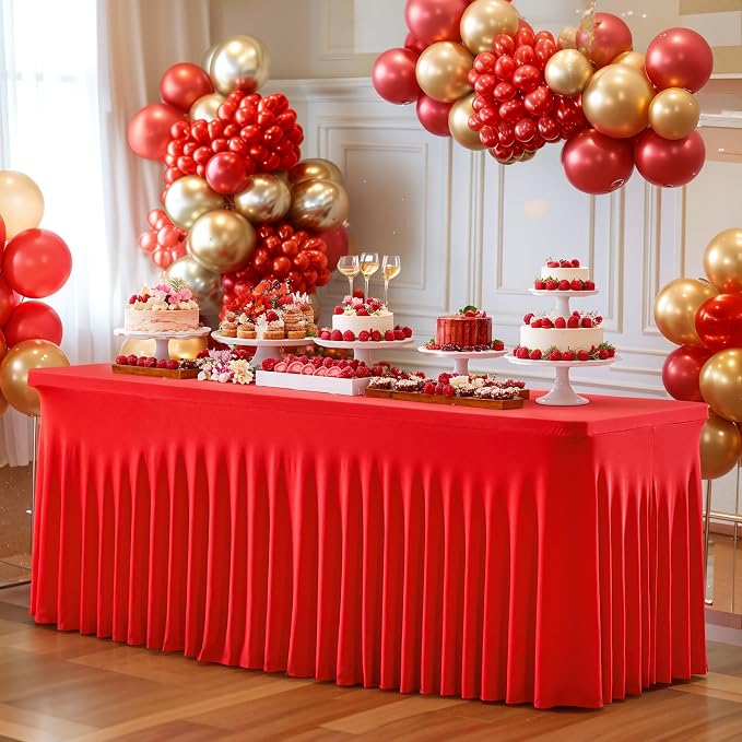 2 Pack Red Table Cloth for 6 Foot Rectangle Tables Spandex Fitted Tablecloth 6ft Stretch Table Covers Skirt Red Banquet Tablecloths Wrinkle Free Tablecloth for Party Wedding Birthday Event - Image 9