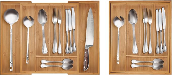 Relaxdays Extendable Cutlery Tray with 5-7 Compartments for Cutlery, 5 x 28 - 44.5 x 33.5 cm, Bamboo, Natural - Image 3
