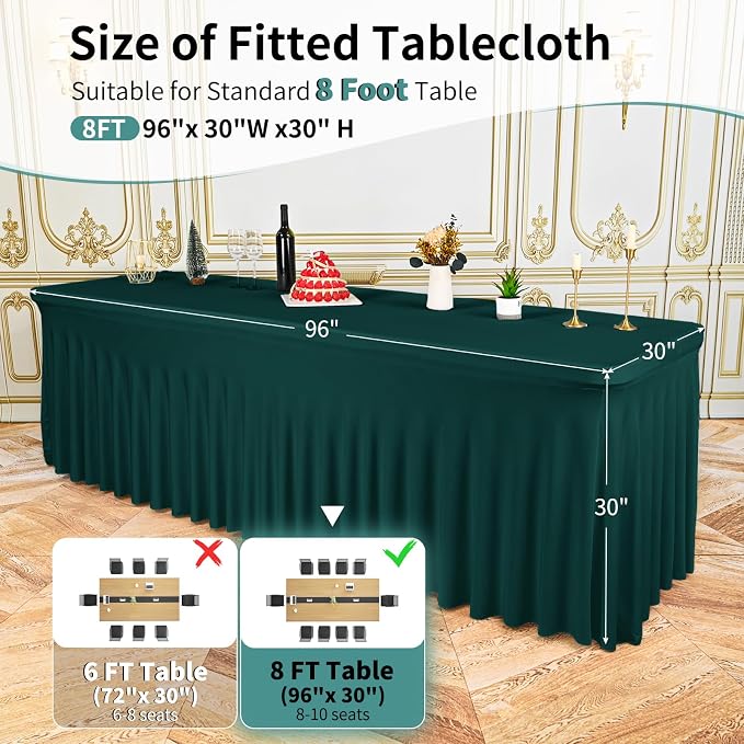 6 Packs Emerald Green Spandex Table Clothes for 8 Ft Tables - Image 2
