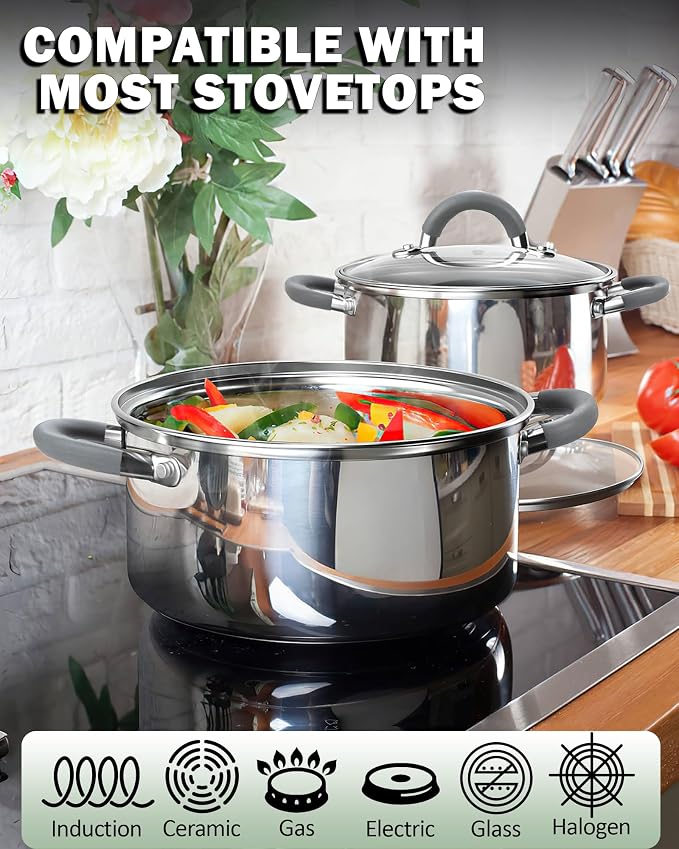 Cook N Home Basics 12 Quart Stainless Steel Stock Pot with Lid, Cooking Pot for Pasta, Soup, Stay-Cool Silicone Handle, Stockpot with Even Heating, Oven Safe, Cookware for Canning, Boiling, Simmer - Image 3