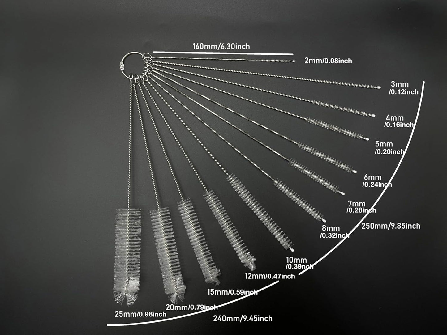 12 PCS Straw Cleaner Brush kit with 2mm-25mm /6.5-10 INCH for Tube and Pipe.Tumbler, Sippy Cup, Bottle with Straw,Hummingbird feeders and Drinking Straw, Brushes for Cleaning Tanks