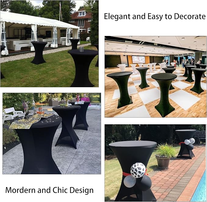 2 Pack Cocktail Spandex Tablecloth 32"x43" Cocktail Table Cover Fitted for High Top Round Table for Bar Wedding Birthday Party Banquet (Black) - Image 7