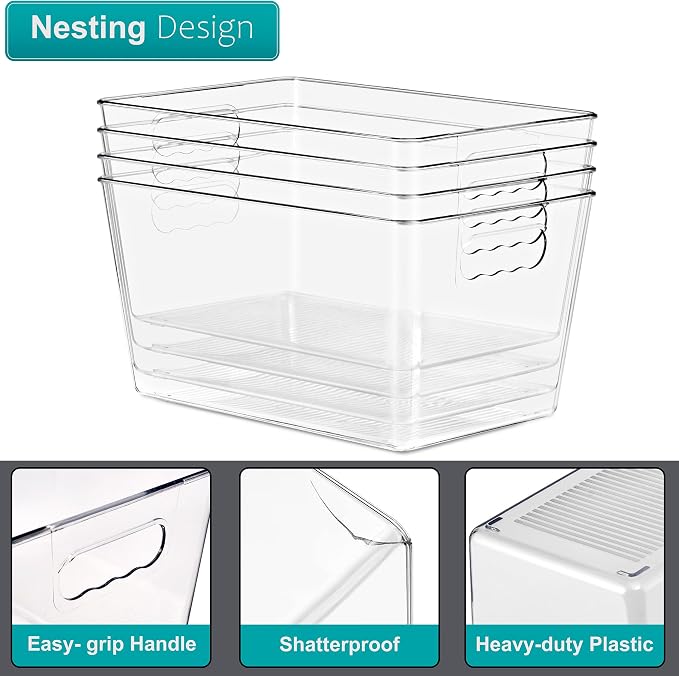 Clear Storage Bins with Lids, 8 Pack Large Stackable Clear Bins, Clear Storage Containers with Lids, Plastic Organizer Boxes for Pantry Storage, Kitchen Cabinets, Closet Organization, Bathroom - Image 6