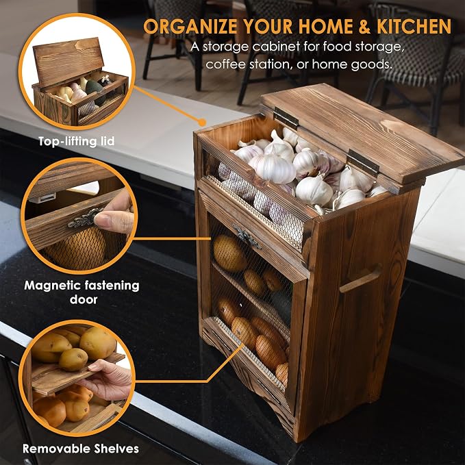 Ikee Design Free Assemble Wood Countertop Potato and Onion Storage Cabinet - Image 4
